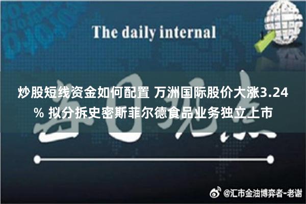 炒股短线资金如何配置 万洲国际股价大涨3.24% 拟分拆史密斯菲尔德食品业务独立上市