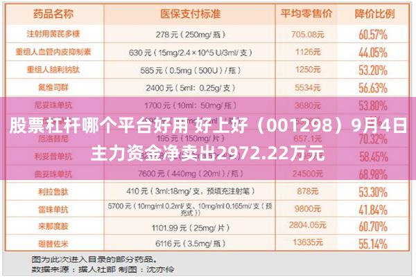 股票杠杆哪个平台好用 好上好（001298）9月4日主力资金净卖出2972.22万元